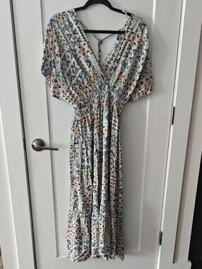 Boho Printed V-Neck Maxi Dress in Multi